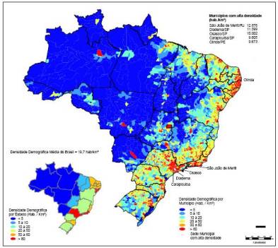 carte densit dmographique du Brsil